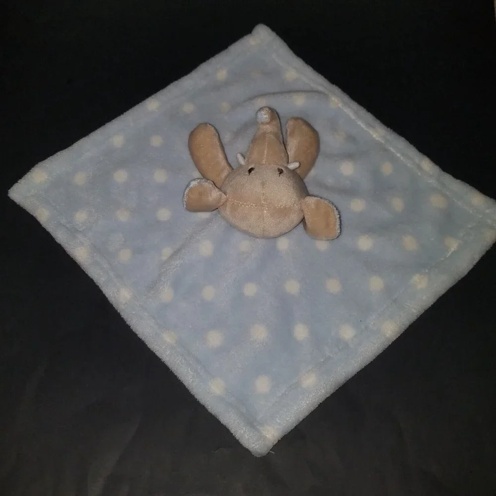 Gray Elephant Lovey Blue White Polka Dots Security Blanket Baby Plush Toy 119741